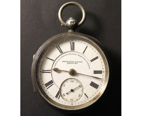 Silver open faced pocket watch. Hallmarked Birmingham 1899. Roman numerated and subsidiary second dial signed Fattorini & Son