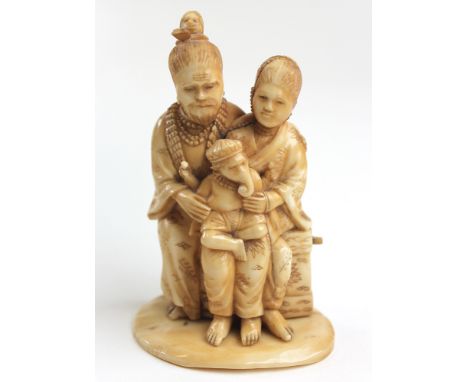 19th century Chinese family group carved from Ivory with the child shown with an elephants trunk