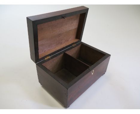 Early 19th century mahogany tea caddy with bone escutcheon and rounded feet