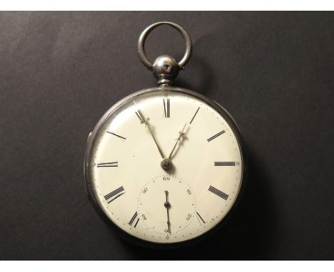 Silver open face pocket watch, hallmarked Chester 1851, the white enamel dial with black roman numerals, bordered by a minute