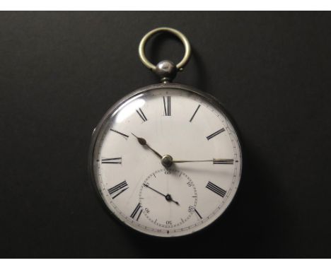 Silver open face pocket watch, hallmarked Chester 1847, the white enamel dial applied with black roman numerals, bordered by 