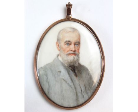 Edwardian portrait miniature on ivory of a bearded gentleman mounted in period rose gold frame