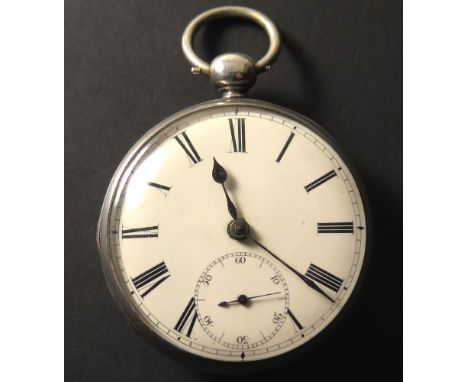 Silver Pocket watch, hallmarked London 1838, the white enamel dial applied with black roman numerals, bordered by a minute tr