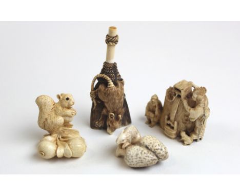Four small 19th signed japanese Netsuke depicting various animals and figures 