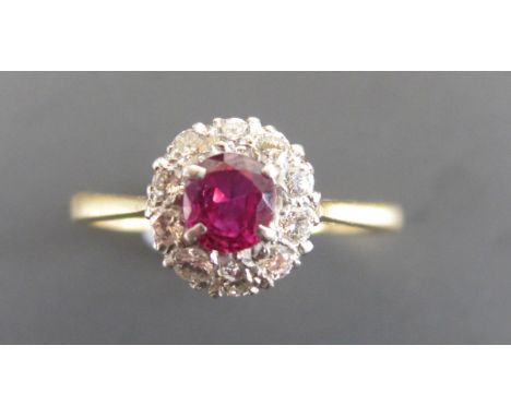 18ct Ruby and Diamond Ladies Ring size N weight 2.5 grams