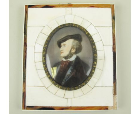 19th century continental portrait miniature of a gentleman mounted within a bone and tortoiseshell frame