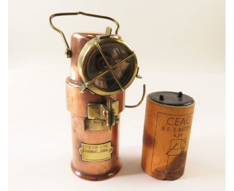 Miners Lamp, base stamped 'The Ceag Miners Supply Type GP II, Barnsley'. Nice original item with original battery