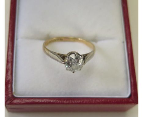 Yellow metal ladies ring stamped Palladium with Solitaire Diamond approx 0.70 ct. size L
