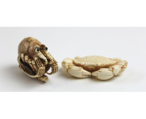 Two 19th century signed japanese Netsuke depicting a crab and a lobster
