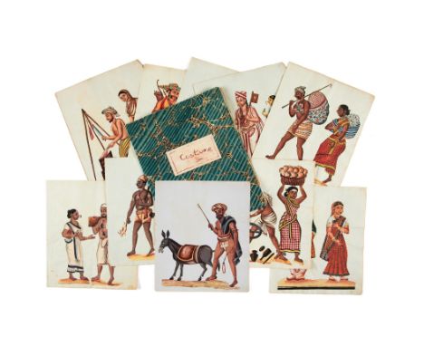 Collection of costume and trade illustrations, Indian paintings on paper, decoupé and pasted to paper, company school [Southe