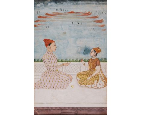 A double kneeling portrait of a young princess and attendant, Indian miniature on paper [India (likely Deccan), c. 1800] sing