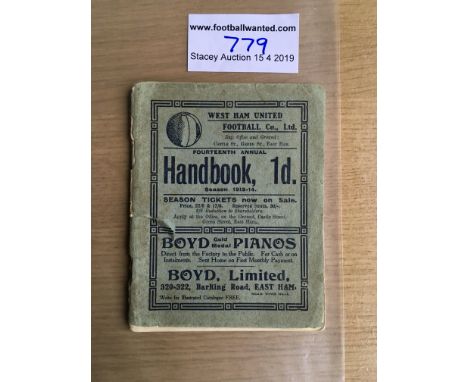 1913/1914 West Ham Football Handbook: From the last season before the First World War. 66 pages with no writing inside. Spine