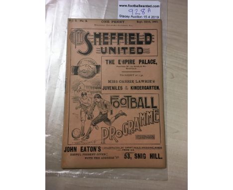 1901 Sheffield United v Tottenham Friendly Football Programme: Ex bound in very good condition with no writing. Dated 23 9 19