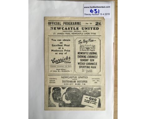 46/47 Newcastle United v Tottenham Football Programme: Good condition with no team changes. Two tiny holes.