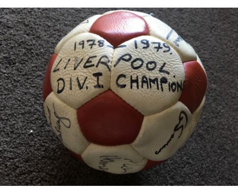 Liverpool 78/79 Champions Signed Football: Red and white panelled ball signed in the day in marker clearly on white panels by