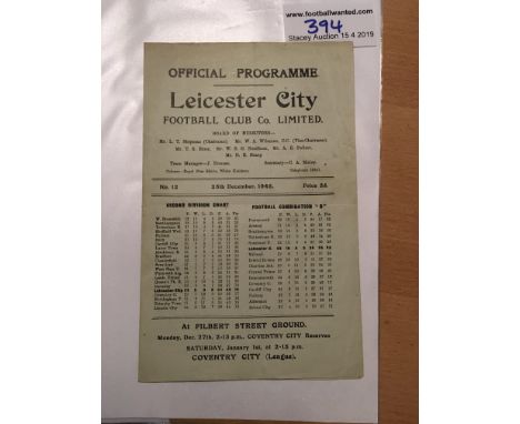 48/49 Leicester City v Tottenham Football Programme: Good condition with no writing. Light fold and tiny tear.