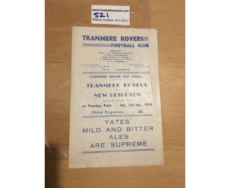 49/50 Liverpool Senior Cup Final Football Programme: Tranmere v New Brighton first leg dated 7 1 1950. Excellent condition wi