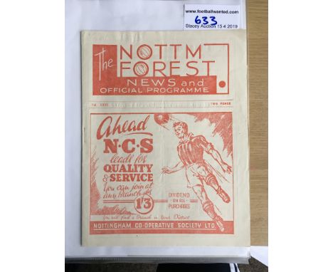 46/47 Nottingham Forest v Tottenham Football Programme: Very good condition with pencilled team changes.