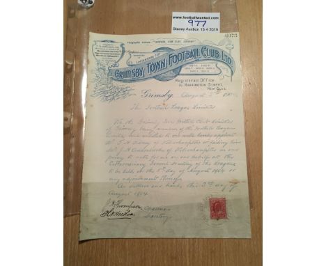 1904 Grimsby Town Official Football Letter: Decorative letter sent by Grimsby to the Football League signed by chairman and s