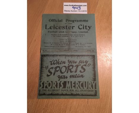 1935/36 Leicester City v Tottenham Football Programme: 12 page programme includes an insert which is a portrait gallery page 