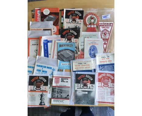 Manchester United Football Memorabilia: Includes rosette and Champions of Europe pennant (1968). Many programmes with good 50