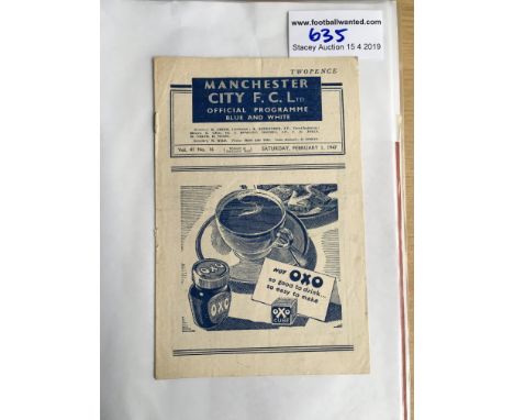 46/47 Manchester City v Tottenham Football Programme: Good condition with no team changes. Slight fold.