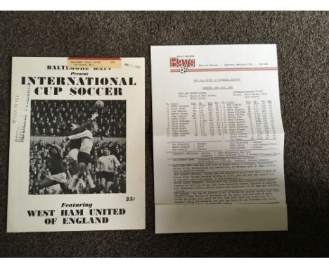 1969 West Ham v Tottenham USA Tour Football Programme: Dated 15 5 1969 played in Baltimore in front of only 4700. One off fri