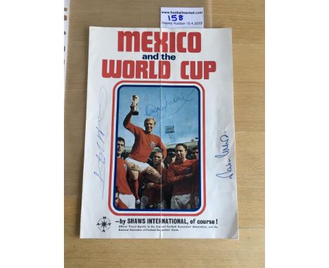 Bobby Moore Signed World Cup Picture: 4 page A4 flyer advertising travel to the 1970 Mexico World Cup. Depicts Bobby lifting 