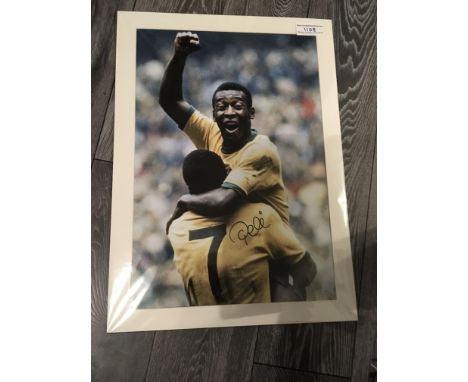 Pele Brazil Signed Football Print: Large 26 x 19 inch mounted print by reputable company A1 Sporting Memorabilia with coa to 