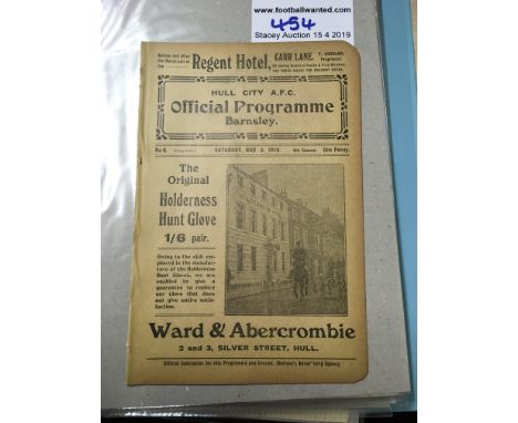 1910/11 Hull City v Barnsley Football Programme: Excellent condition 14 page programme with no team changes. Slight rounding 