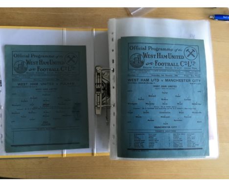 West Ham Football Programme Folder: Wide variation to include home 46/47 Fulham Millwall Man City Tottenham Southampton Barns