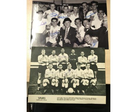 Tottenham 60/61 Signed Football Photos: Large magazine picture signed by 10 of the 11 pictured. C/W 2 photos of the same size