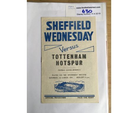 46/47 Sheffield Wednesday v Tottenham Football Programme: Very good condition with no team changes.