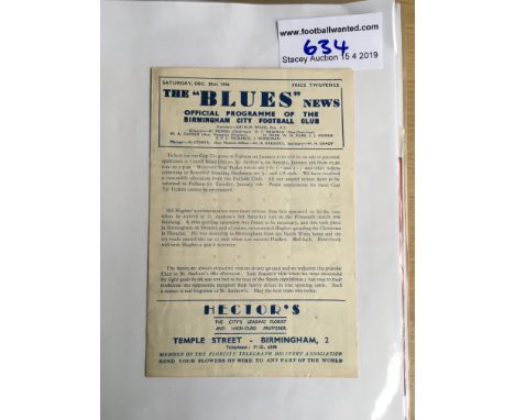 46/47 Birmingham City v Tottenham Football Programme: Very good condition with no team changes.