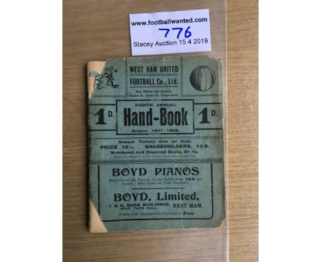 1907/1908 West Ham Football Handbook: Pre First World War. 66 pages with no writing inside. Rare item with completely split s