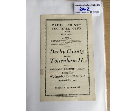 45/46 Derby County v Tottenham Football Programme: Good condition with no team changes. Slight mark and punch holes have now 