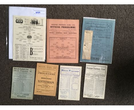 45/46 Tottenham Away Football Programmes: Matches at Chelsea Fulham Brentford Arsenal Charlton West Ham and Millwall. Good/ve