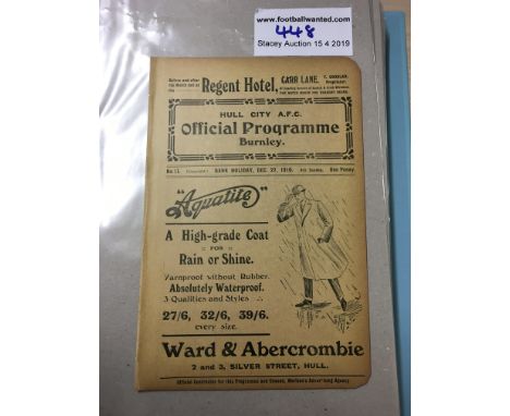 1910/11 Hull City v Burnley Football Programme: Excellent condition 14 page programme with no team changes. Slight rounding t