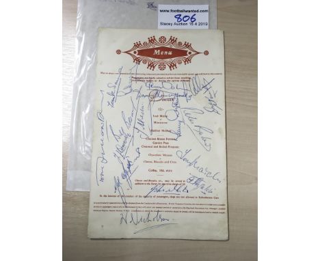 60/61 Bolton v Tottenham Signed Football Menu: Railway menu for Spurs players travelling to Bolton on Monday 7th September fo