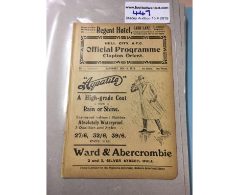 1910/11 Hull City v Clapton Orient Football Programme: Excellent condition 14 page programme with no team changes. Slight rou