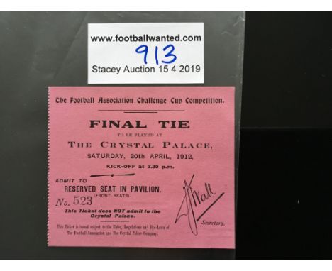 1912 FA Cup Final Football Ticket: West Brom v Barnsley played at Crystal Palace. Excellent condition ticket dated 20 4 1912.