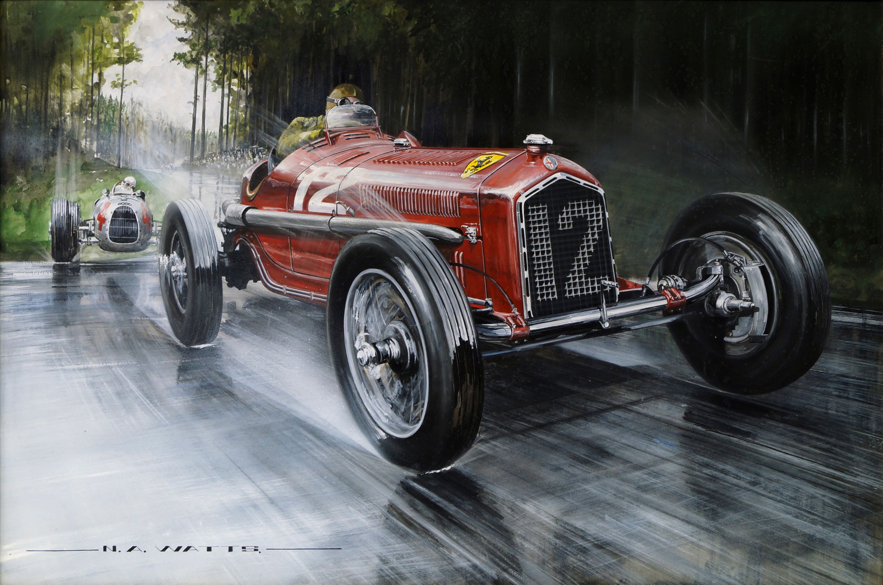 Nicholas Watts, British b.1947- Nuvolari in the winning ...