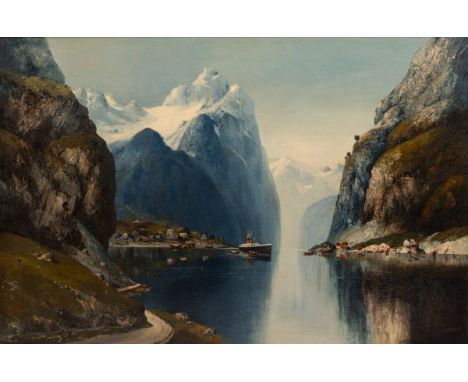 A cruise ship in a fjord, oil on canvas, signed lower right 'A Wenzel'.68.5 x 103.5cmQty: 1Generally the paint layer is stabl