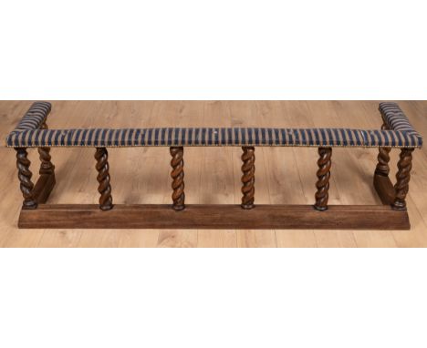The button upholstered top on barley twist supports.194cm wide x 43cm deep x 53cm highQty: 1Generally good condition with lig