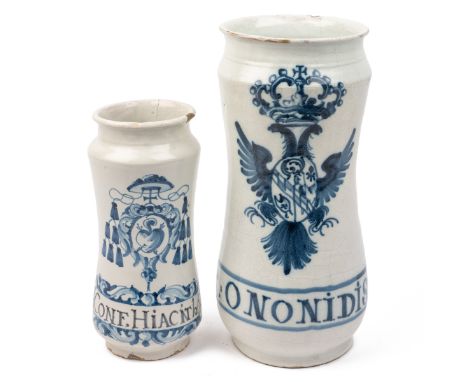 The first decorated with a crowned double-headed eagle bearing the label 'R. ONONIDIS'; the second decorated with St Augstine