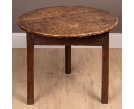 On three legs of pegged construction.73cm wide x 62.5cm highQty: 1A patch to the top on the edge. Screws through the top. Rec