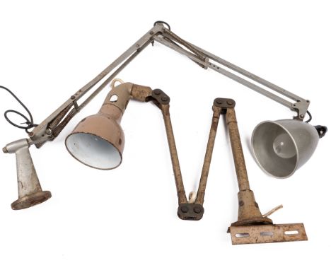 A Mek Elek, London industrial machinist lamp with three arms, c.1940s; and one further Anglepoise industrial lamp.64 cm long 