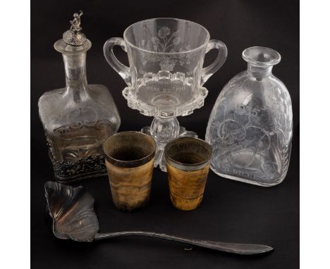 To include a finely engraved two-handled glass goblet celebrating the coronation of George IV and Queen Mary in 1911, the ste