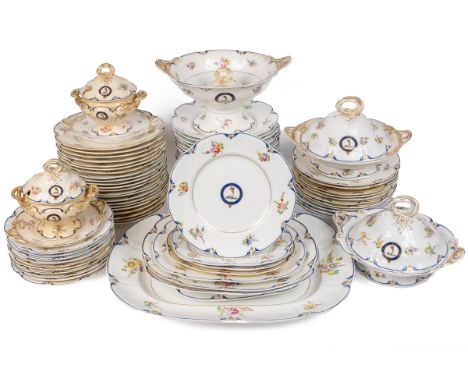 C.1840. Manufactured for the Josselyn family. Each piece bearing the family crest of a hawk foot with a bell, and the family 