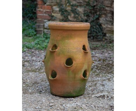 The terracotta planter of typical form.29cm diameter x 45cm highQty: 1In weathered condition overall with some minor marks an